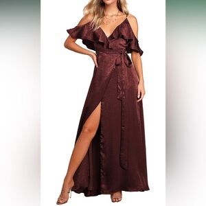 MINKPINK Burgundy Ruffle Maxi Dress